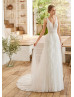 Plunging Neck Ivory Lace Dots Tulle Ruffled Wedding Dress Plunging Neck Ivory Lace Dots Tulle Ruffled Wedding Dress
